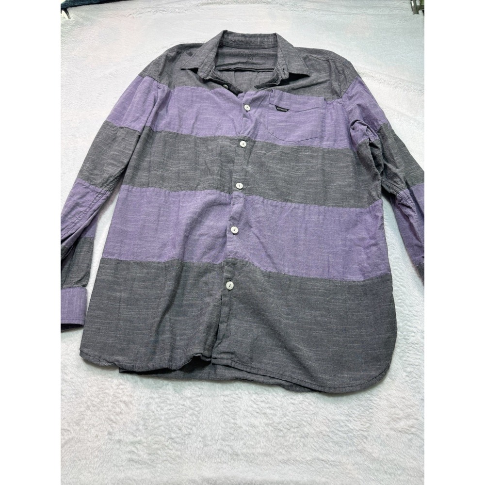 Rocawear shirt mens size Xxl Butto up long sleeve classic fit stripe Purple/Gray